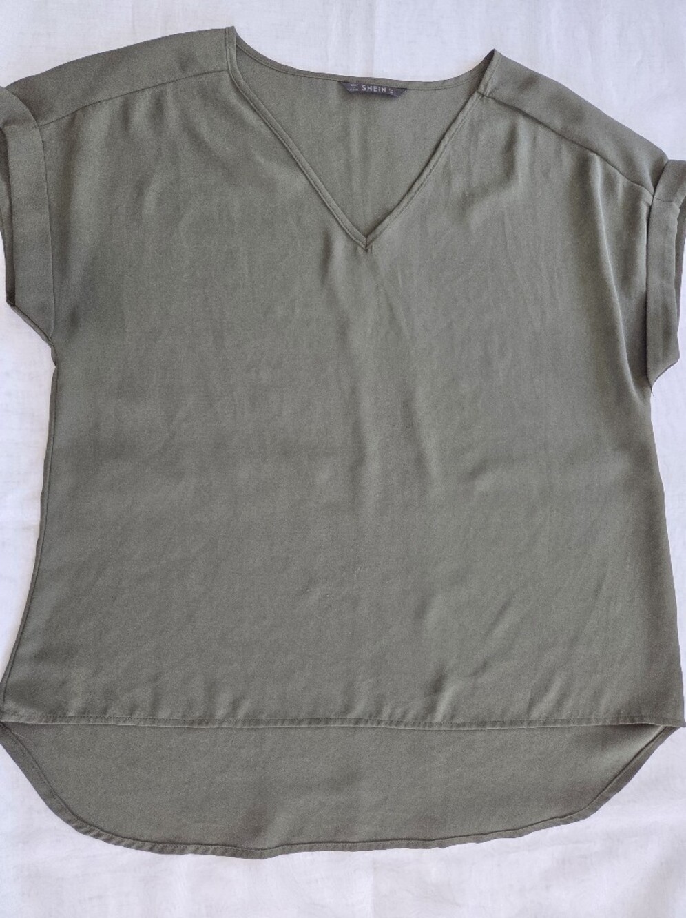 SHEIN Olive V-Neck Relaxed Short Sleeve Tunic